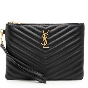 Saint Laurent Matelasse Calfskin Monogram Small Wristlet